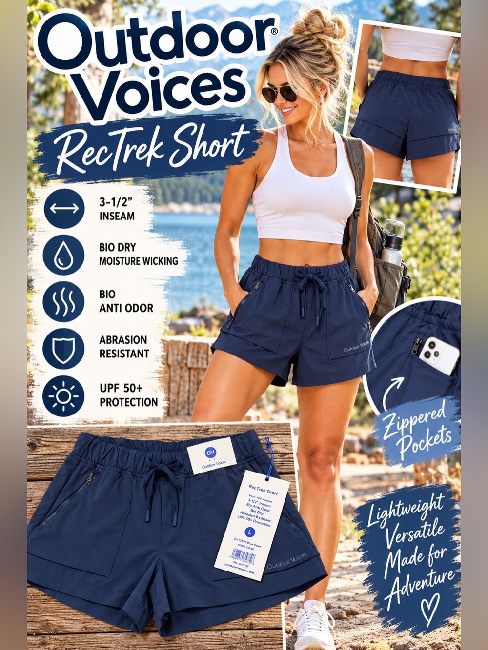 Outdoor Voices Navy RecTrek Athletic Shorts